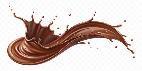realistic 3d  smooth liquid light chocolate splash in wave style isolated on transparent background	
