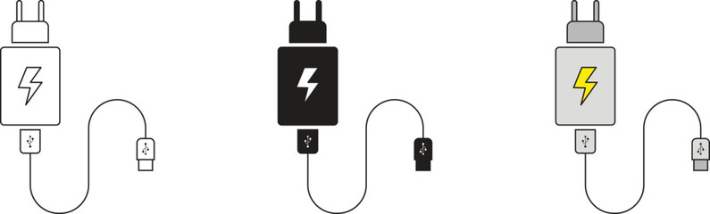 Phone Charger and USB Cable Sign and Symbol for Charging Station. Charger, cable icon. Vector illustration