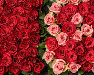 Naklejka premium Vivid Red and Pink Roses Arrangement For Floral Decoration