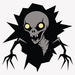 terrifying skeletal alien creature horror icon isolated on white background