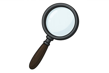 Wooden-handled magnifying glass revealing details, magnifying investigative process against transparent background