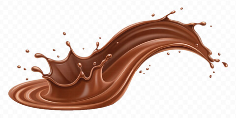realistic 3d  smooth liquid light chocolate splash in wave style isolated on transparent background	
