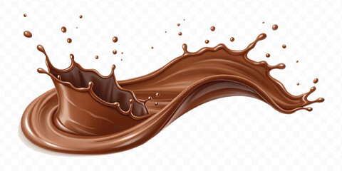realistic 3d  smooth liquid light chocolate splash in wave style isolated on transparent background	
