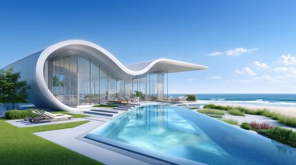 Fototapeta premium Modern Coastal Architectural Design with Infinity Pool