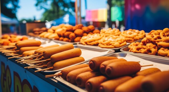 Delicious Corn Dogs and Fair Food at a Summer Festival