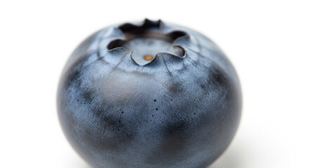 Close up macro shot of a single ripe blueberry isolated on white background