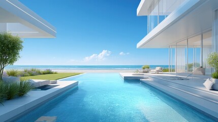 Fototapeta premium Modern Beachfront Pool House Exterior