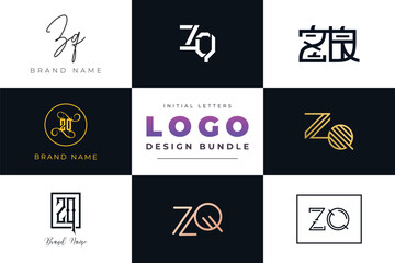 Initial letters ZQ Logo Design Bundle