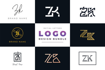 Initial letters ZK Logo Design Bundle