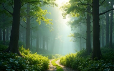Forest breathing scene with visible air clarity and calm : therapeutic nature theme. High quality