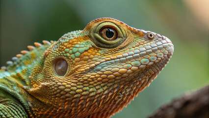 Obraz premium Detailed close-up of a vibrant lizard's head with textured scales