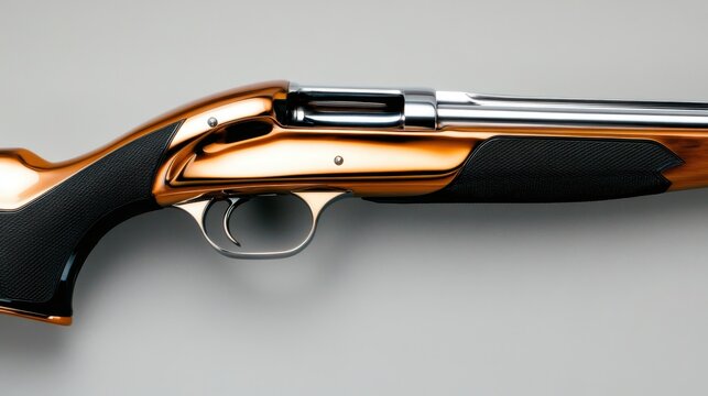 A beautifully designed hunting rifle showcasing a glossy finish and textured grip, perfect for precision and style while also evoking the spirit of fine craftsmanship.