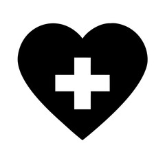 Medical Heart Health Icon | First Aid Cross in Heart Symbol | Black Vector Clipart for Healthcare, Hospital, Emergency, or Wellness Designs
