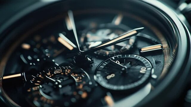 Close-up of a sophisticated chronograph watch with rose gold accents