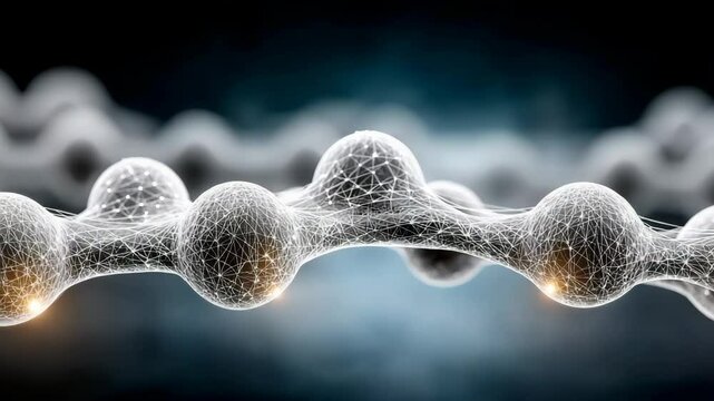 Abstract molecular nanostructure in dynamic movement with glowing electromagnetic crosslinks