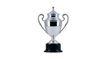 Shiny silver trophy with elegant handles and black base, symbolizing achievement and success. trophy reflective surface and classic design make it ideal for awards and recognition ceremonies