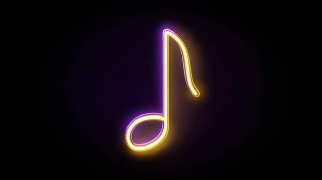 Vibrant neon music note pulses in dark animated loop