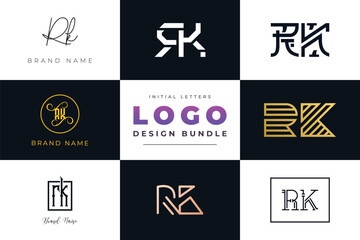 Initial letters RK Logo Design Bundle