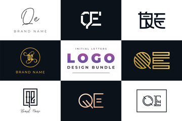 Initial letters QE Logo Design Bundle