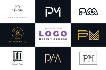 Initial letters PM Logo Design Bundle