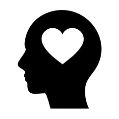 Silhouette of Human Head with Heart Symbol Inside – Vector Illustration for Mental Health, Emotional Intelligence, Psychology, Love, and Mindfulness Concept

