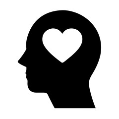 Silhouette of Human Head with Heart Symbol Inside – Vector Illustration for Mental Health, Emotional Intelligence, Psychology, Love, and Mindfulness Concept

