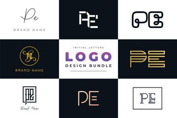 Initial letters PE Logo Design Bundle