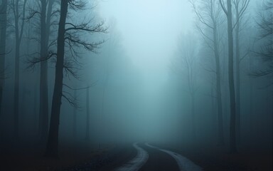 Fototapeta premium Misty forest fog, eerie landscape theme. High quality