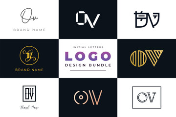 Initial letters OV Logo Design Bundle