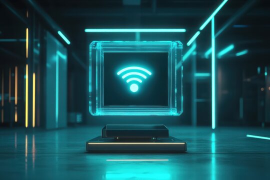 Futuristic Wi-Fi Symbol in Neon Surroundings for Digital Connection