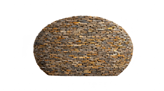 Round stone wall with textured surface, featuring various shades of brown and gray, creating rustic appearance. stones are arranged in circular pattern, giving sense of depth and dimension