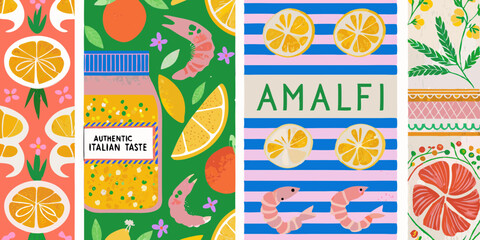 Colorful Italian Food and Travel Inspired Pattern Design with Amalfi Theme