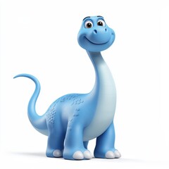 Obraz premium Sky-blue dinosaur with oversized feet and a happy wagging tail, isolated on white