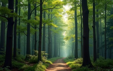 Fototapeta premium A group of trees standing in the woods. Suitable for nature and forest themes. High quality