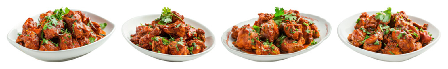 Fototapeta premium PNG Spicy chicken in white bowls, element set on transparent background