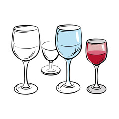 Realistic Wine Glass Icons Transparent 3D Vector Graphics