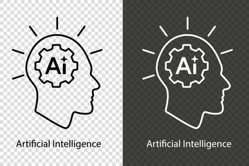 AI Artificial intelligence line icon with cybernetic. Head Logo Artificial Intelligence Technology. Pixel perfect icon vector, editable stroke eps10