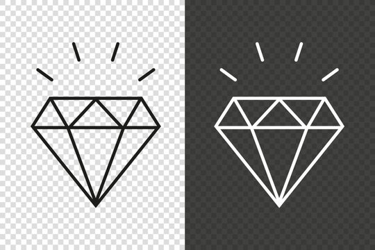 Diamond Line Icon. Pixel Perfect. Vector illustration of a shining diamond icon in black and white