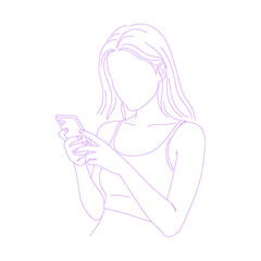 Woman holding a smartphone lineart outline illustration
