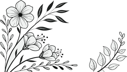 Luxury botanical background with trendy wildflowers and minimalist flowers for wall decoration or wedding. a minimalistic and elegant black and white vector illustration of hand-drawn floral elements 