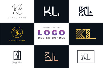 Initial letters KL Logo Design Bundle