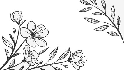 Luxury botanical background with trendy wildflowers and minimalist flowers for wall decoration or wedding. a minimalistic and elegant black and white vector illustration of hand-drawn floral elements 