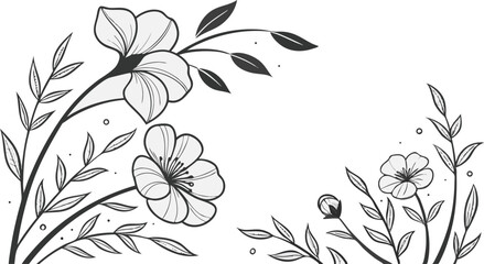 Luxury botanical background with trendy wildflowers and minimalist flowers for wall decoration or wedding. a minimalistic and elegant black and white vector illustration of hand-drawn floral elements 