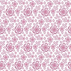 Vector seamless floral pattern. Pink flowers on white background