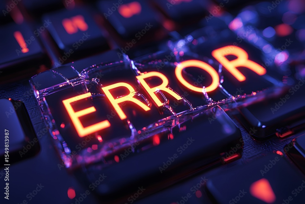 Fototapete glowing error key on keyboard in digital glitch style design