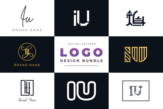 Initial letters IU Logo Design Bundle