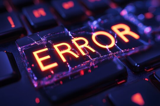 Glowing ERROR Key on Keyboard in Digital Glitch Style Design - Powered by Adobe