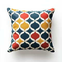Stylish geometric-patterned throw pillow, isolated on white background