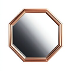 Stylish hexagonal mirror with a copper frame, isolated on white background