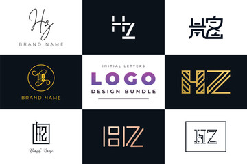 Initial letters HZ Logo Design Bundle